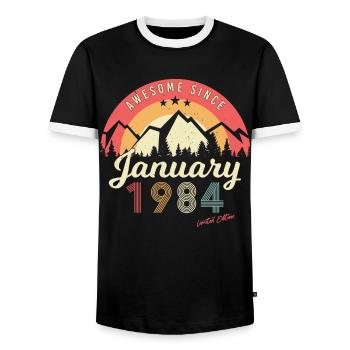 Né en janvier 1984 Mountains Vintage - T-shirt contrasté Homme - noir/blanc - Devant - AI Model Female 172 light (172cm) & AI Model Male 178 light (178cm)