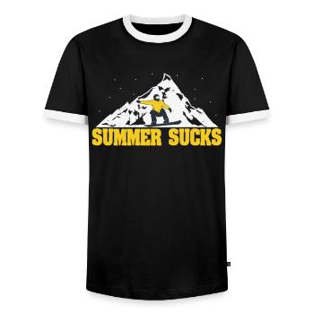 Summer Sucks Verschneite Berge Snowboard - Männer Kontrast-T-Shirt - Schwarz/Weiß - Vorne - AI Model Female 172 light (172cm) & AI Model Male 178 light (178cm)