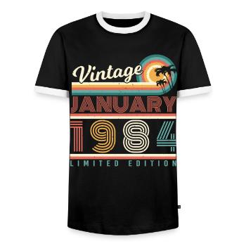 Né en 1984 Janvier Millésime - T-shirt contrasté Homme - noir/blanc - Devant - AI Model Female 172 light (172cm) & AI Model Male 178 light (178cm)