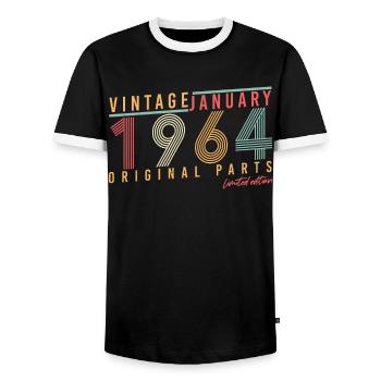 1964 Im Januar Limitiert Retro - Männer Kontrast-T-Shirt - Schwarz/Weiß - Vorne - AI Model Female 172 light (172cm) & AI Model Male 178 light (178cm)