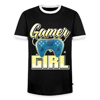 Gamer Girl Cute Anime Style Video Gamer Girl - Männer Kontrast-T-Shirt - Schwarz/Weiß - Vorne - AI Model Female 172 light (172cm) & AI Model Male 178 light (178cm)