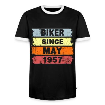 Biker since May 1957 - Birthday - Men's Ringer Shirt - black/white - Front - AI Model Female 172 light (172cm) & AI Model Male 178 light (178cm)