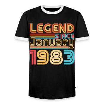 Born 1983 January Vintage - Men's Ringer Shirt - black/white - Front - AI Model Female 172 light (172cm) & AI Model Male 178 light (178cm)
