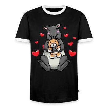 Kawaii Tapir Kuscheltier Herz Tapir - Männer Kontrast-T-Shirt - Schwarz/Weiß - Vorne - AI Model Female 172 light (172cm) & AI Model Male 178 light (178cm)