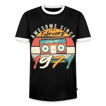 Februar 1971 Retro - Männer Kontrast-T-Shirt - Schwarz/Weiß - Vorne - AI Model Female 172 light (172cm) & AI Model Male 178 light (178cm)