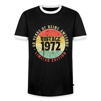 50th birthday 50 years born in 1972 - Men's Ringer Shirt - black/white - Front - AI Model Female 172 light (172cm) & AI Model Male 178 light (178cm)