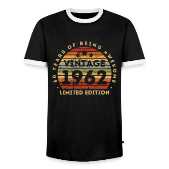 60e anniversaire 60 ans né en 1962 - T-shirt contrasté Homme - noir/blanc - Devant - AI Model Female 172 light (172cm) & AI Model Male 178 light (178cm)