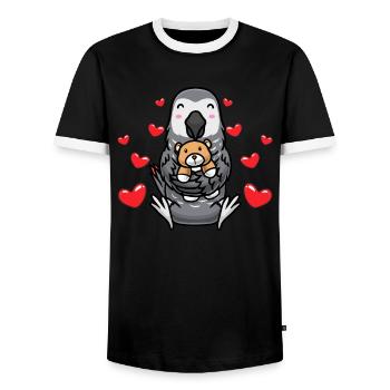 Perroquet Gris Peluche Jouet Kawaii Coeur Oiseau Congo - T-shirt contrasté Homme - noir/blanc - Devant - AI Model Female 172 light (172cm) & AI Model Male 178 light (178cm)