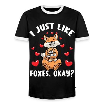 Kawaii Fox Câlin Jouet Coeur Renard - T-shirt contrasté Homme - noir/blanc - Devant - AI Model Female 172 light (172cm) & AI Model Male 178 light (178cm)