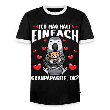 Graupapagei Kuscheltier Kawaii Herz Vogel Kongo - Männer Kontrast-T-Shirt - Schwarz/Weiß - Vorne - AI Model Female 172 light (172cm) & AI Model Male 178 light (178cm)
