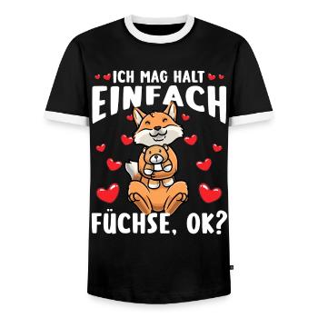 Kawaii Fuchs Kuscheltier Herz Fuchs - Männer Kontrast-T-Shirt - Schwarz/Weiß - Vorne - AI Model Female 172 light (172cm) & AI Model Male 178 light (178cm)