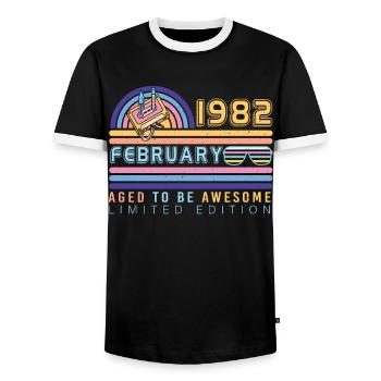 Né en 1982 en février Retro - T-shirt contrasté Homme - noir/blanc - Devant - AI Model Female 172 light (172cm) & AI Model Male 178 light (178cm)