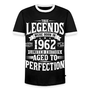 Année de naissance 1962 naissance Cadeau d’anniversaire - T-shirt contrasté Homme - noir/blanc - Devant - AI Model Female 172 light (172cm) & AI Model Male 178 light (178cm)