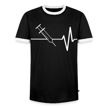 Spritze Mit EKG Linie - Männer Kontrast-T-Shirt - Schwarz/Weiß - Vorne - AI Model Female 172 light (172cm) & AI Model Male 178 light (178cm)