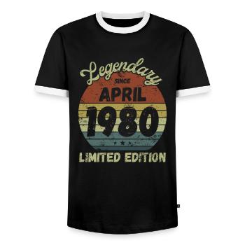 Legendary since April 1980 - Birthday - Men's Ringer Shirt - black/white - Front - AI Model Female 172 light (172cm) & AI Model Male 178 light (178cm)