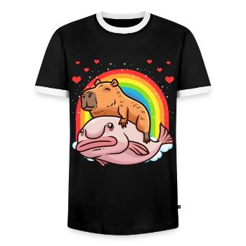 Capybara Kawaii Blobfish Capybara Avec - T-shirt contrasté Homme - noir/blanc - Devant - AI Model Female 172 light (172cm) & AI Model Male 178 light (178cm)