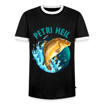 Petri Heil Pêche à la carpe Dicton - T-shirt contrasté Homme - noir/blanc - Devant - AI Model Female 172 light (172cm) & AI Model Male 178 light (178cm)