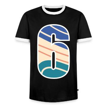 6 Number , Number - Men's Ringer Shirt - black/white - Front - AI Model Female 172 light (172cm) & AI Model Male 178 light (178cm)