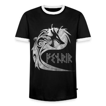 Wolf Fenrir Mythical Creature Viking Norse Myth - Men's Ringer Shirt - black/white - Front - AI Model Female 172 light (172cm) & AI Model Male 178 light (178cm)