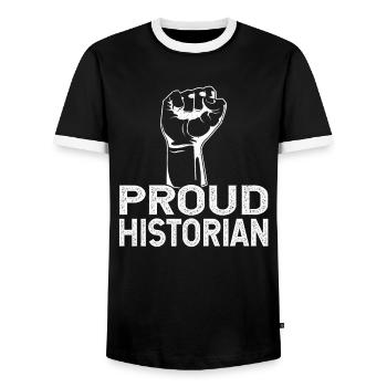 Proud historian History Profession History - Men's Ringer Shirt - black/white - Front - AI Model Female 172 light (172cm) & AI Model Male 178 light (178cm)