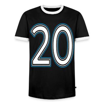 Number number 20 - Men's Ringer Shirt - black/white - Front - AI Model Female 172 light (172cm) & AI Model Male 178 light (178cm)