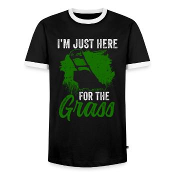 I'm just here for the grass mowing lawn grass - Men's Ringer Shirt - black/white - Front - AI Model Female 172 light (172cm) & AI Model Male 178 light (178cm)
