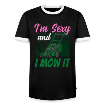 Lawn Mowing Lawn Lawn Mower Grass - Men's Ringer Shirt - black/white - Front - AI Model Female 172 light (172cm) & AI Model Male 178 light (178cm)