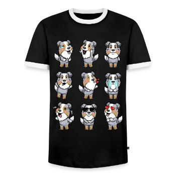 Australian Shepherd Dog Emotions - Men's Ringer Shirt - black/white - Front - AI Model Female 172 light (172cm) & AI Model Male 178 light (178cm)