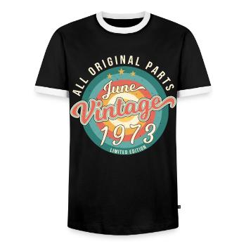Juni 1973 Limitiert - Männer Kontrast-T-Shirt - Schwarz/Weiß - Vorne - AI Model Female 172 light (172cm) & AI Model Male 178 light (178cm)