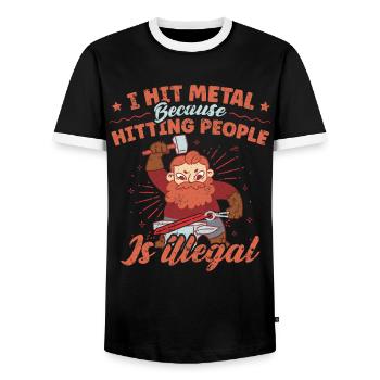 J’ai frappé Metal Drôle de forgeron Citation - T-shirt contrasté Homme - noir/blanc - Devant - AI Model Female 172 light (172cm) & AI Model Male 178 light (178cm)