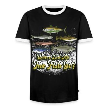 Where have all the fish gone? Fishing Fishermen - Men's Ringer Shirt - black/white - Front - AI Model Female 172 light (172cm) & AI Model Male 178 light (178cm)