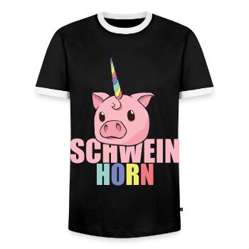 Déguisement de costume de cochon corne de licorne - T-shirt contrasté Homme - noir/blanc - Devant - AI Model Female 172 light (172cm) & AI Model Male 178 light (178cm)