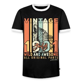July 1991 Gift idea - Men's Ringer Shirt - black/white - Front - AI Model Female 172 light (172cm) & AI Model Male 178 light (178cm)