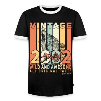 20 ans en juillet 2002 - T-shirt contrasté Homme - noir/blanc - Devant - AI Model Female 172 light (172cm) & AI Model Male 178 light (178cm)