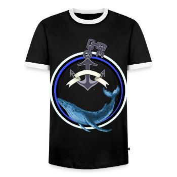 Marine mammal Fish Whale Fish Anchor maritime - Men's Ringer Shirt - black/white - Front - AI Model Female 172 light (172cm) & AI Model Male 178 light (178cm)