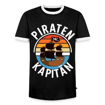 Pirat Kapitän Piratenschiff Totenkopf Seeräuber - Männer Kontrast-T-Shirt - Schwarz/Weiß - Vorne - AI Model Female 172 light (172cm) & AI Model Male 178 light (178cm)