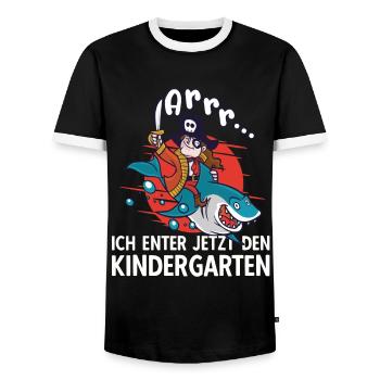 Kinder Schulkind Kindergarten Pirat Kapitän - Männer Kontrast-T-Shirt - Schwarz/Weiß - Vorne - AI Model Female 172 light (172cm) & AI Model Male 178 light (178cm)