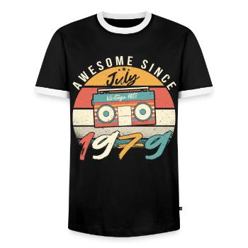 1979 Juli Geschenkidee - Männer Kontrast-T-Shirt - Schwarz/Weiß - Vorne - AI Model Female 172 light (172cm) & AI Model Male 178 light (178cm)