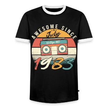 1983 Juillet Idée cadeau - T-shirt contrasté Homme - noir/blanc - Devant - AI Model Female 172 light (172cm) & AI Model Male 178 light (178cm)
