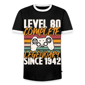 Niveau 80 Complet Vintage Anniversaire 80 Ans - T-shirt contrasté Homme - noir/blanc - Devant - AI Model Female 172 light (172cm) & AI Model Male 178 light (178cm)