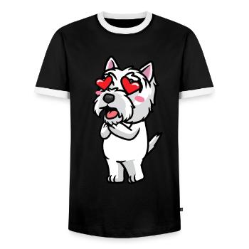 West Highland White Terrier Dog Westie - Men's Ringer Shirt - black/white - Front - AI Model Female 172 light (172cm) & AI Model Male 178 light (178cm)
