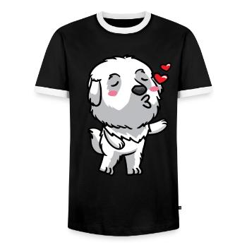 Pyrenean Mountain Dog Kisses - Men's Ringer Shirt - black/white - Front - AI Model Female 172 light (172cm) & AI Model Male 178 light (178cm)