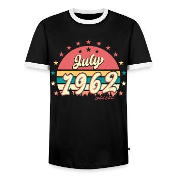 60ter Geburtstag Juli 1962 - Männer Kontrast-T-Shirt - Schwarz/Weiß - Vorne - AI Model Female 172 light (172cm) & AI Model Male 178 light (178cm)