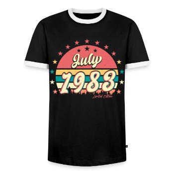 Né en juillet 1983 - T-shirt contrasté Homme - noir/blanc - Devant - AI Model Female 172 light (172cm) & AI Model Male 178 light (178cm)