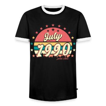 Baujahr 1990 Im Juli - Männer Kontrast-T-Shirt - Schwarz/Weiß - Vorne - AI Model Female 172 light (172cm) & AI Model Male 178 light (178cm)