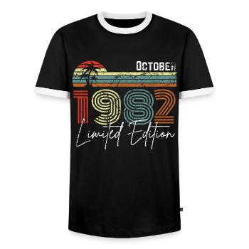 40 ans Octobre 1982 Vintage Édition Limitée - T-shirt contrasté Homme - noir/blanc - Devant - AI Model Female 172 light (172cm) & AI Model Male 178 light (178cm)