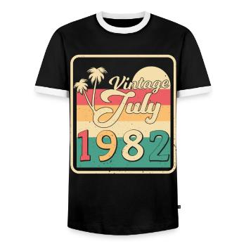 July 1982 40th birthday - Men's Ringer Shirt - black/white - Front - AI Model Female 172 light (172cm) & AI Model Male 178 light (178cm)