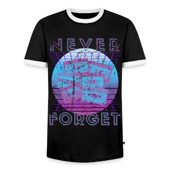 Never Forget Retro 80er 90er Nostalgie - Männer Kontrast-T-Shirt - Schwarz/Weiß - Vorne - AI Model Female 172 light (172cm) & AI Model Male 178 light (178cm)