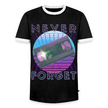 Never Forget Retro 80er 90er Nostalgie - Männer Kontrast-T-Shirt - Schwarz/Weiß - Vorne - AI Model Female 172 light (172cm) & AI Model Male 178 light (178cm)