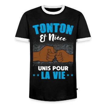 Cadeau annonce tonton et nièce unis pour la vie - T-shirt contrasté Homme - noir/blanc - Devant - AI Model Female 172 light (172cm) & AI Model Male 178 light (178cm)